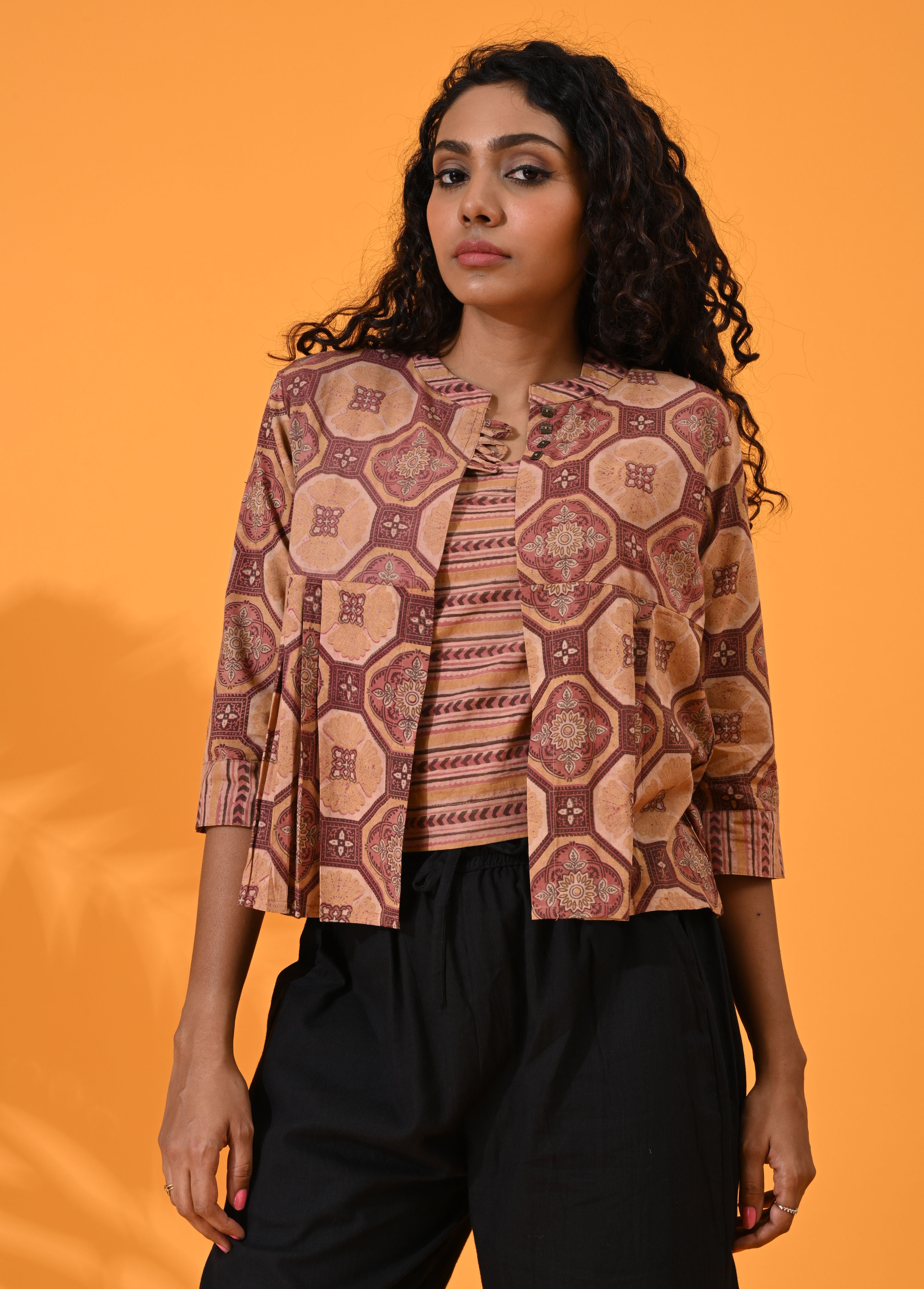 MABA Block Print Shacket Brown