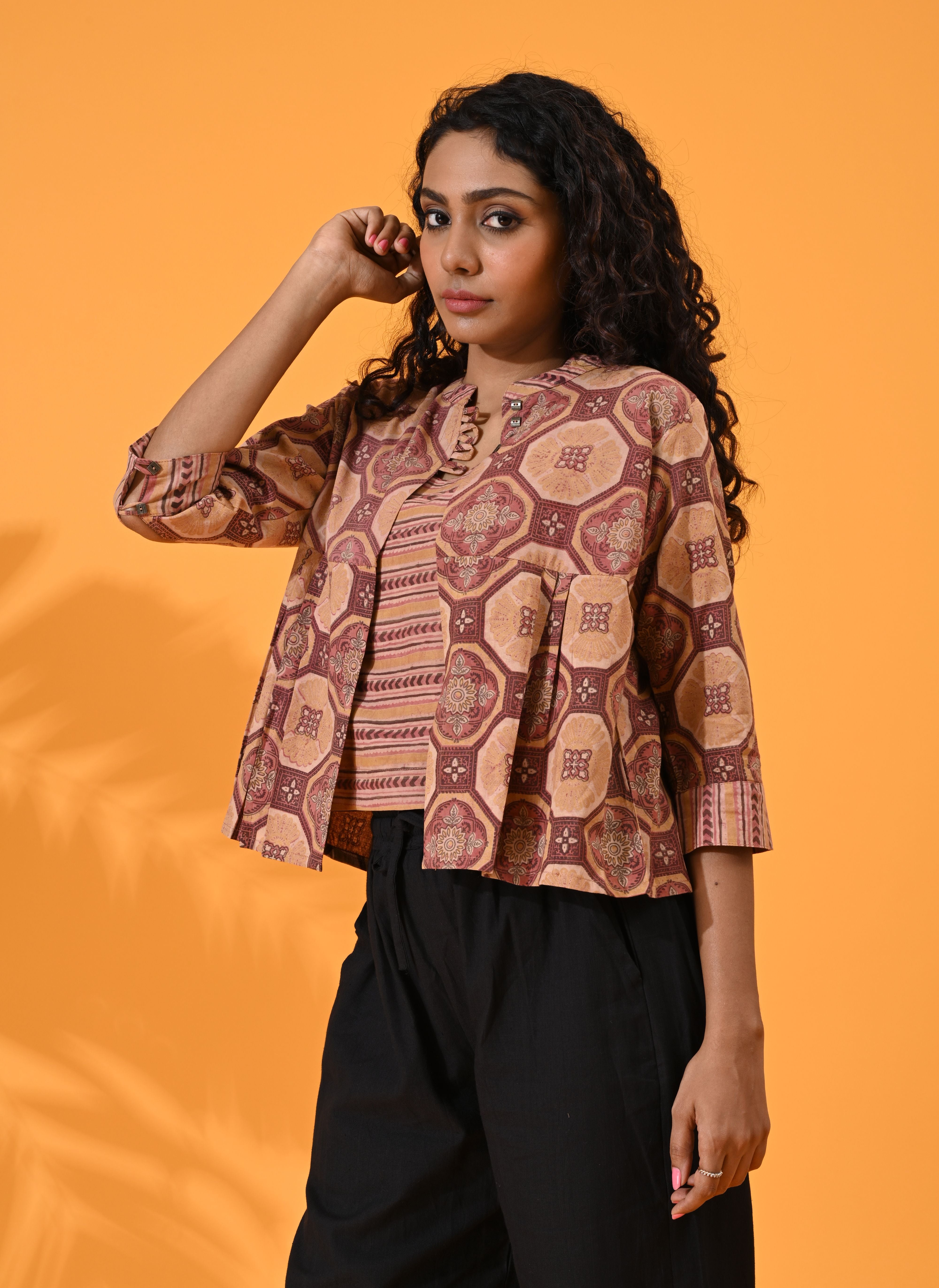 MABA Block Print Shacket Brown