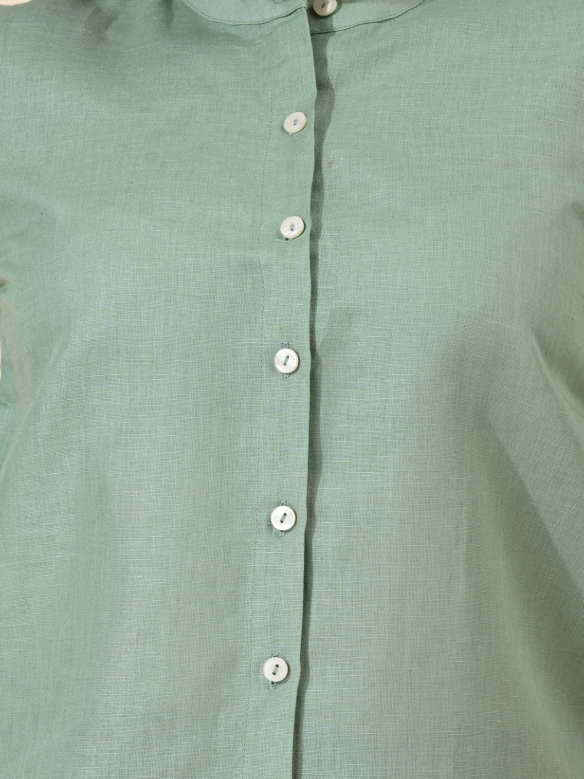 MABA Linen Cotton Mandarin Collar Cropped Shirt Green