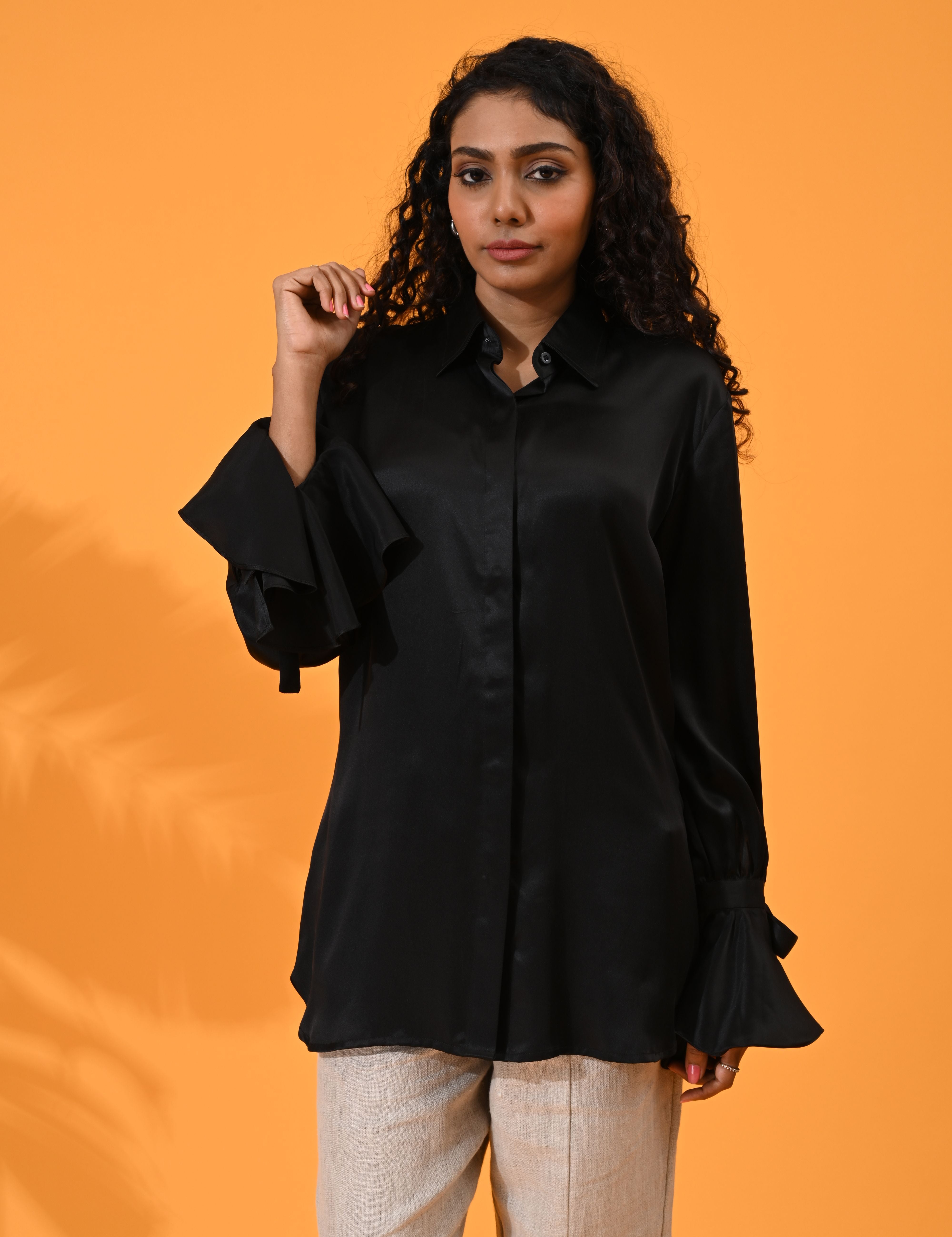 Black, Black top, Black blouse, Black shirt, Top wear, top, shirt, blouse, Silk, silk top, silk blouse, silk shirt, formal shirt, formal top, formal blouse, Casual wear