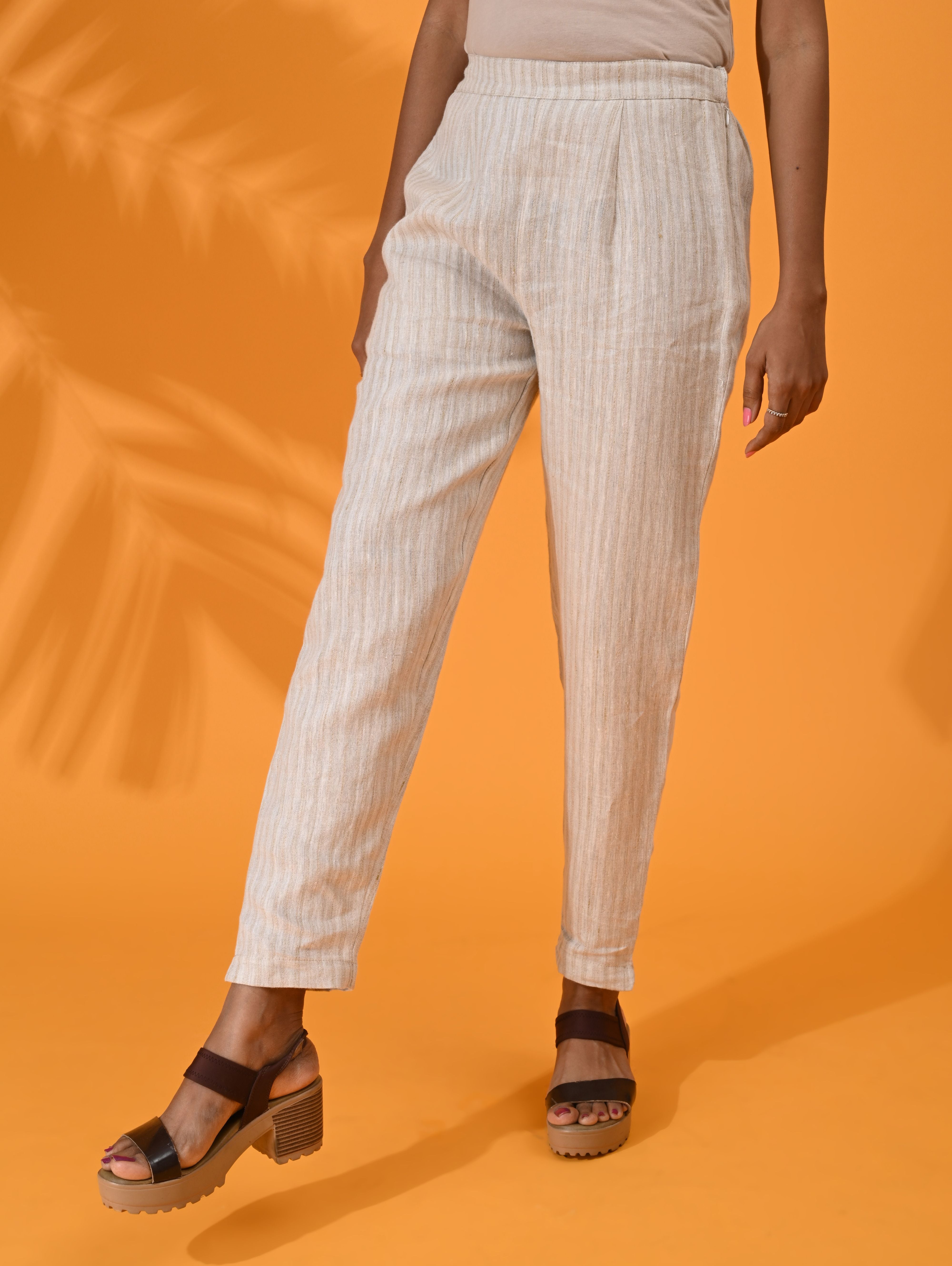 Beige, Linen pant, Linen trouser, formal pants, formal trouser, beige pants beige trouser, Formal wear / office wear, Casual wear, Bottom Wear, Elasticated pant,
elasticated trouser,