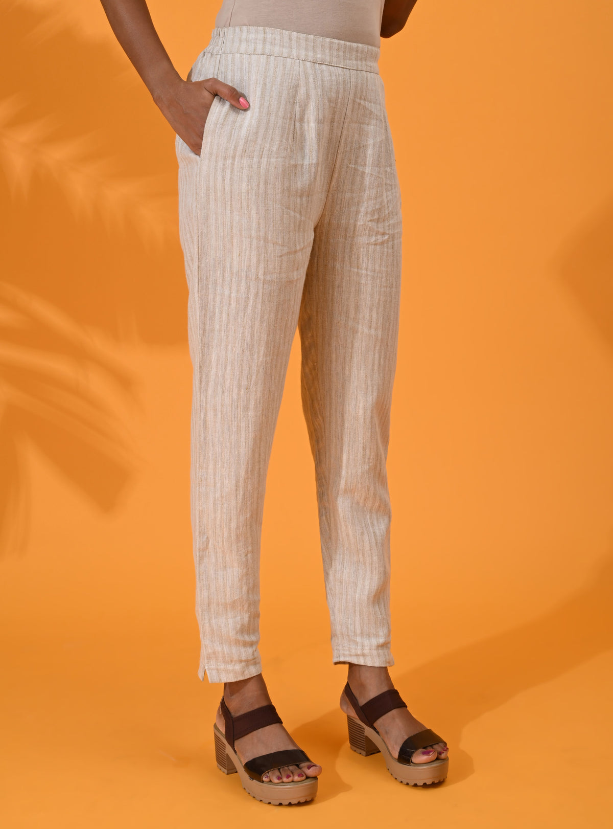 Beige, Linen pant, Linen trouser, formal pants, formal trouser, beige pants beige trouser, Formal wear / office wear, Casual wear, Bottom Wear, Elasticated pant,
elasticated trouser,