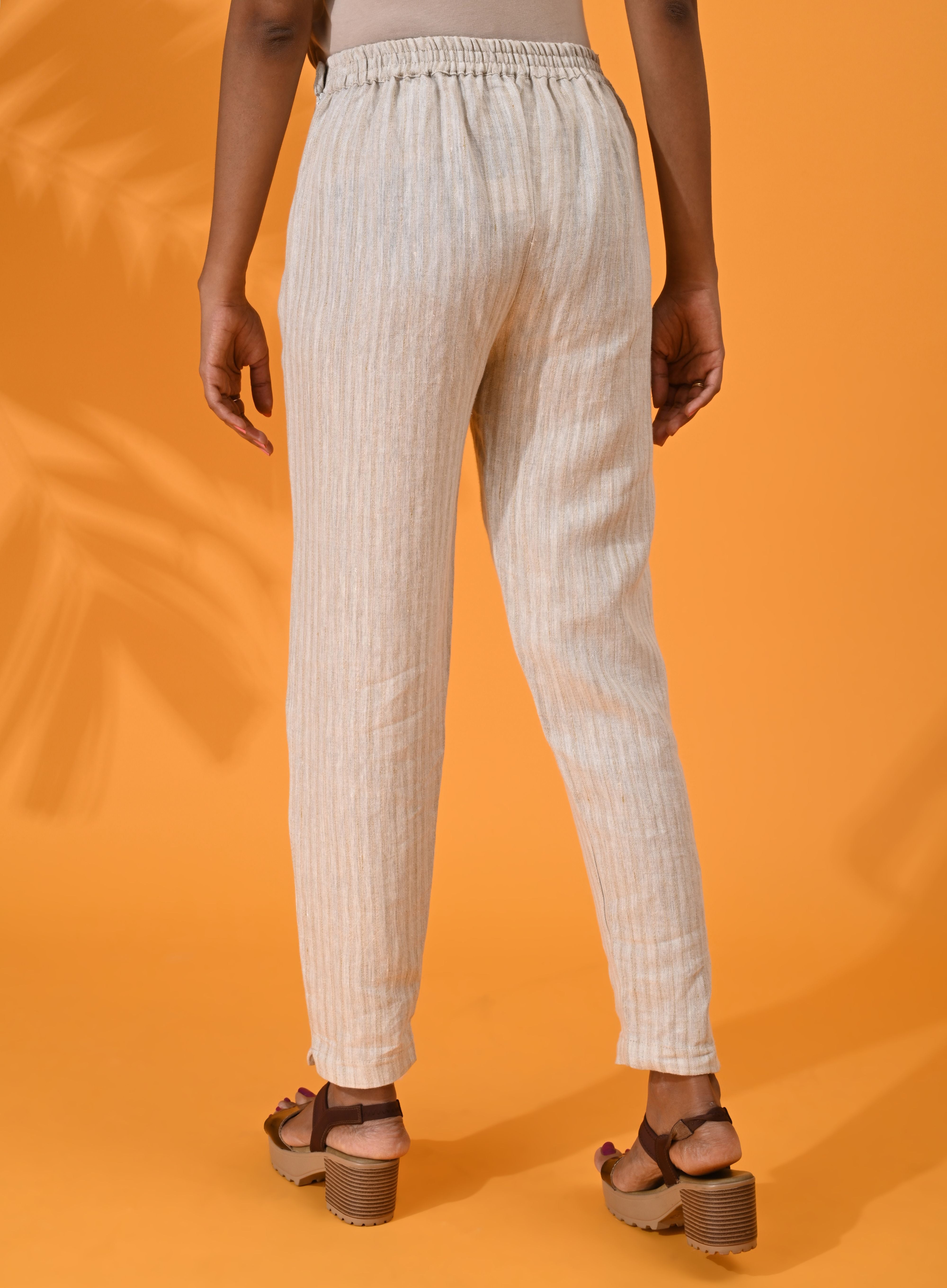 Beige, Linen pant, Linen trouser, formal pants, formal trouser, beige pants beige trouser, Formal wear / office wear, Casual wear, Bottom Wear, Elasticated pant,
elasticated trouser,