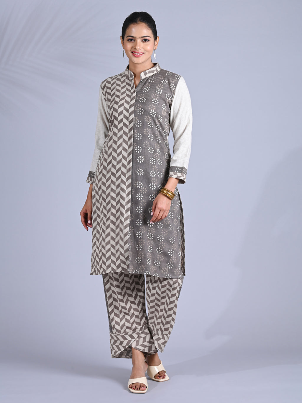 Maba block print cotton mismatched Co-ord Set