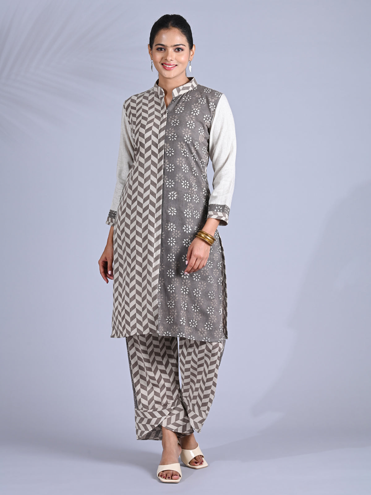 Maba block print cotton mismatched Co-ord Set