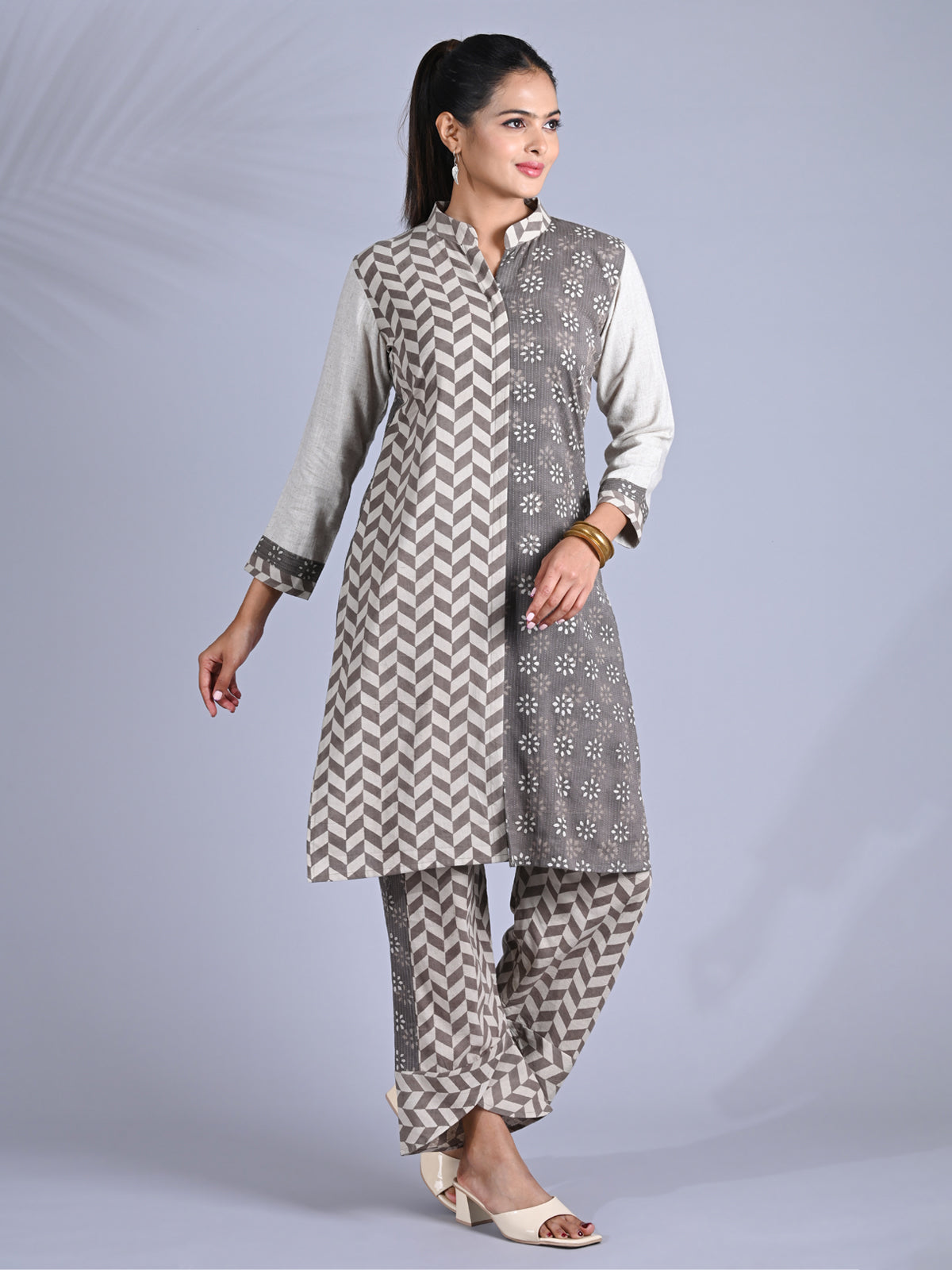 Maba block print cotton mismatched Co-ord Set