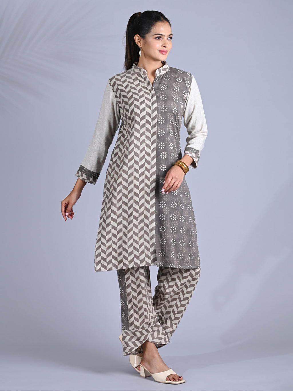 Maba block print cotton mismatched Co-ord Set