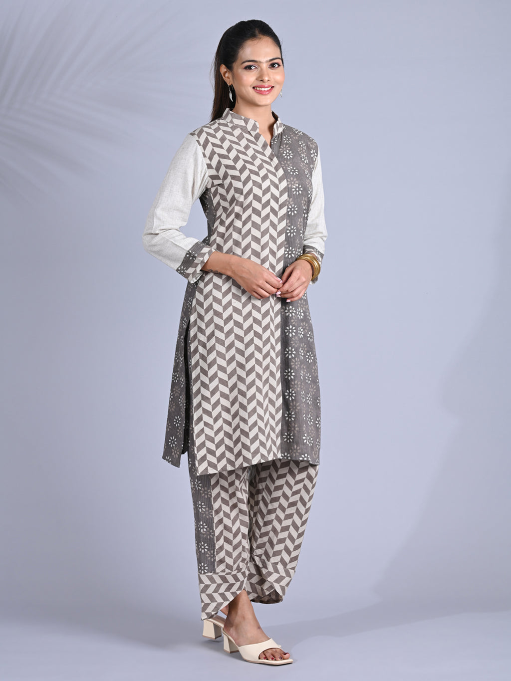 Maba block print cotton mismatched Co-ord Set