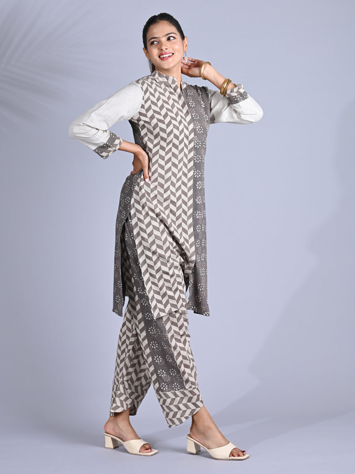 Maba block print cotton mismatched Co-ord Set