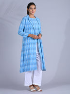 Maba Cotton Trench Coat Co-ord Set in Blue Ikkat pattern