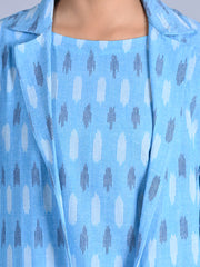 Maba Cotton Trench Coat Co-ord Set in Blue Ikkat pattern