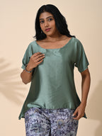 Sea Green, tops, Top wear, Silk, Casual wear, Sea Green top, Sea Green silk top, Sea Green Shade top, Sea Green top, satin Silk top, Satin Top, Green satin silk top.  Green Shade top, Green top, Green satin silk top. 