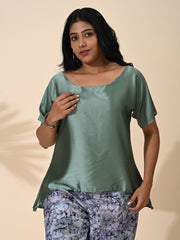 Sea Green, tops, Top wear, Silk, Casual wear, Sea Green top, Sea Green silk top, Sea Green Shade top, Sea Green top, satin Silk top, Satin Top, Green satin silk top.  Green Shade top, Green top, Green satin silk top. 