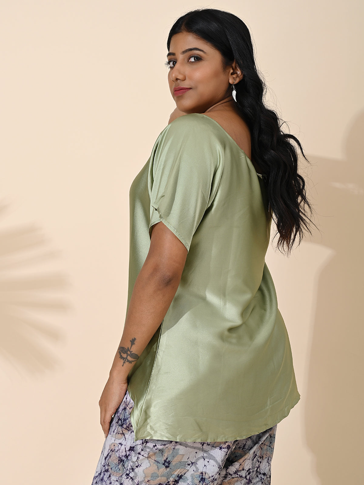 Olive Green, tops, Top wear, Silk, Casual wear, Olive Green top, Olive Green silk top, Olive Green Shade top, Olive Green top, satin Silk top, Satin Top, Green satin silk top.  Green Shade top, Green top, Green satin silk top. 