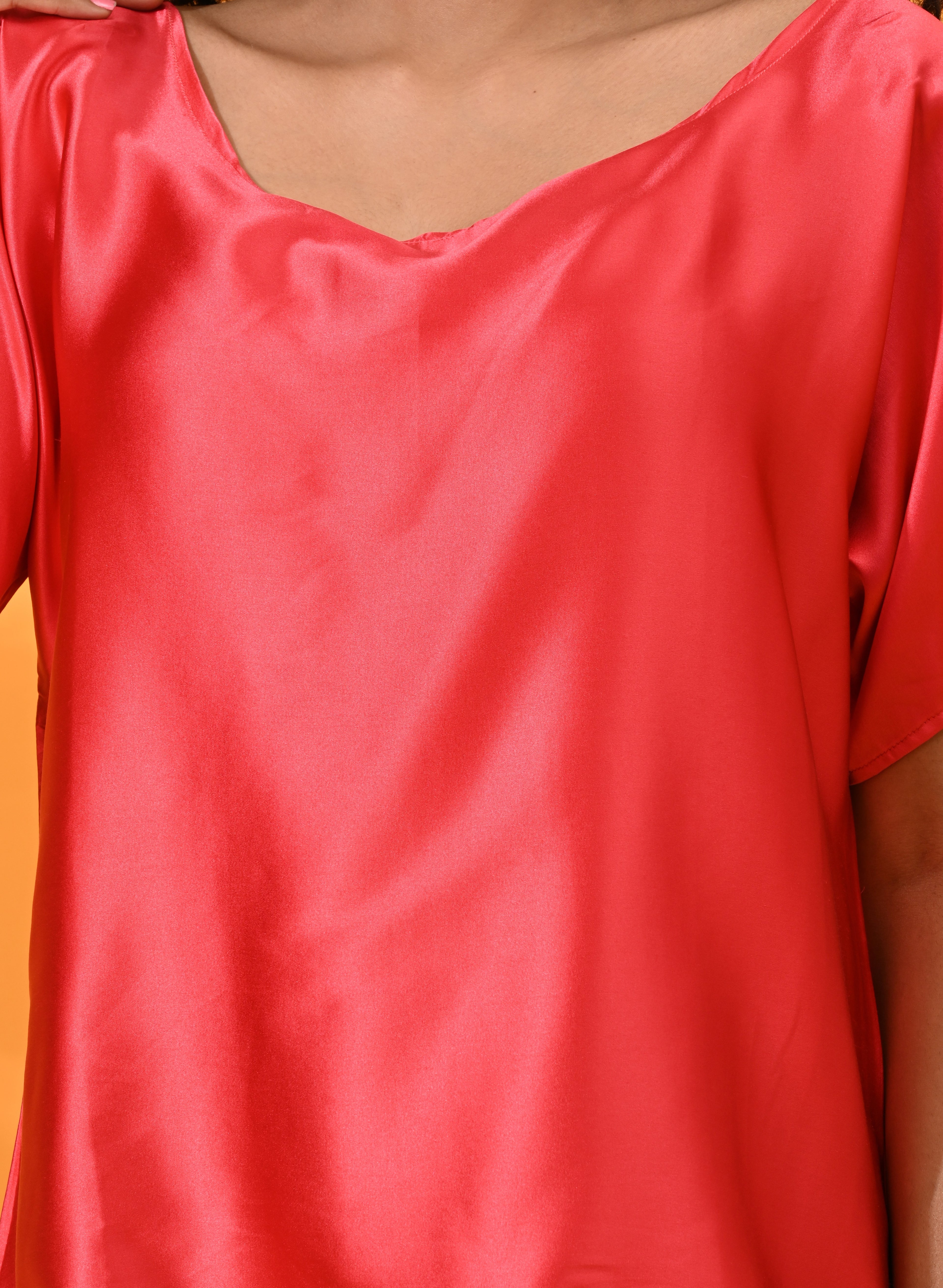 Red, tops, Top wear, Silk, Casual wear, Red top, Red silk top, Red Shade top, Silk top, satin Silk top,