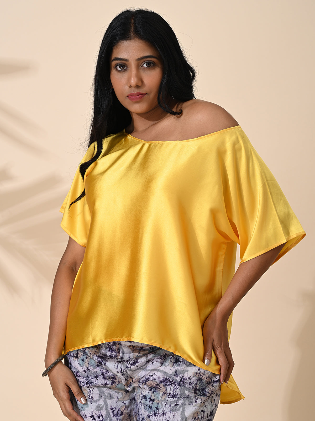 Yellow, tops, Top wear, Silk, Casual wear, Yellow top, Yellow silk top, Yellow Shade top, Yellow top, satin Silk top, Satin Top, Yellow satin silk top.