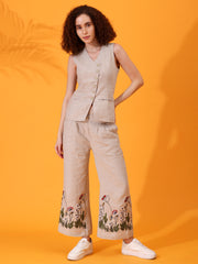 MABA Linen Waistcoat and Embroidered Pant Co-ord set - Beige