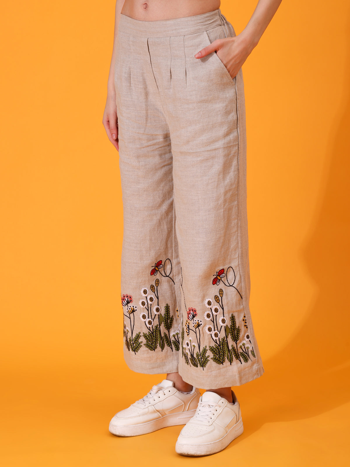 MABA Linen Waistcoat and Embroidered Pant Co-ord set - Beige