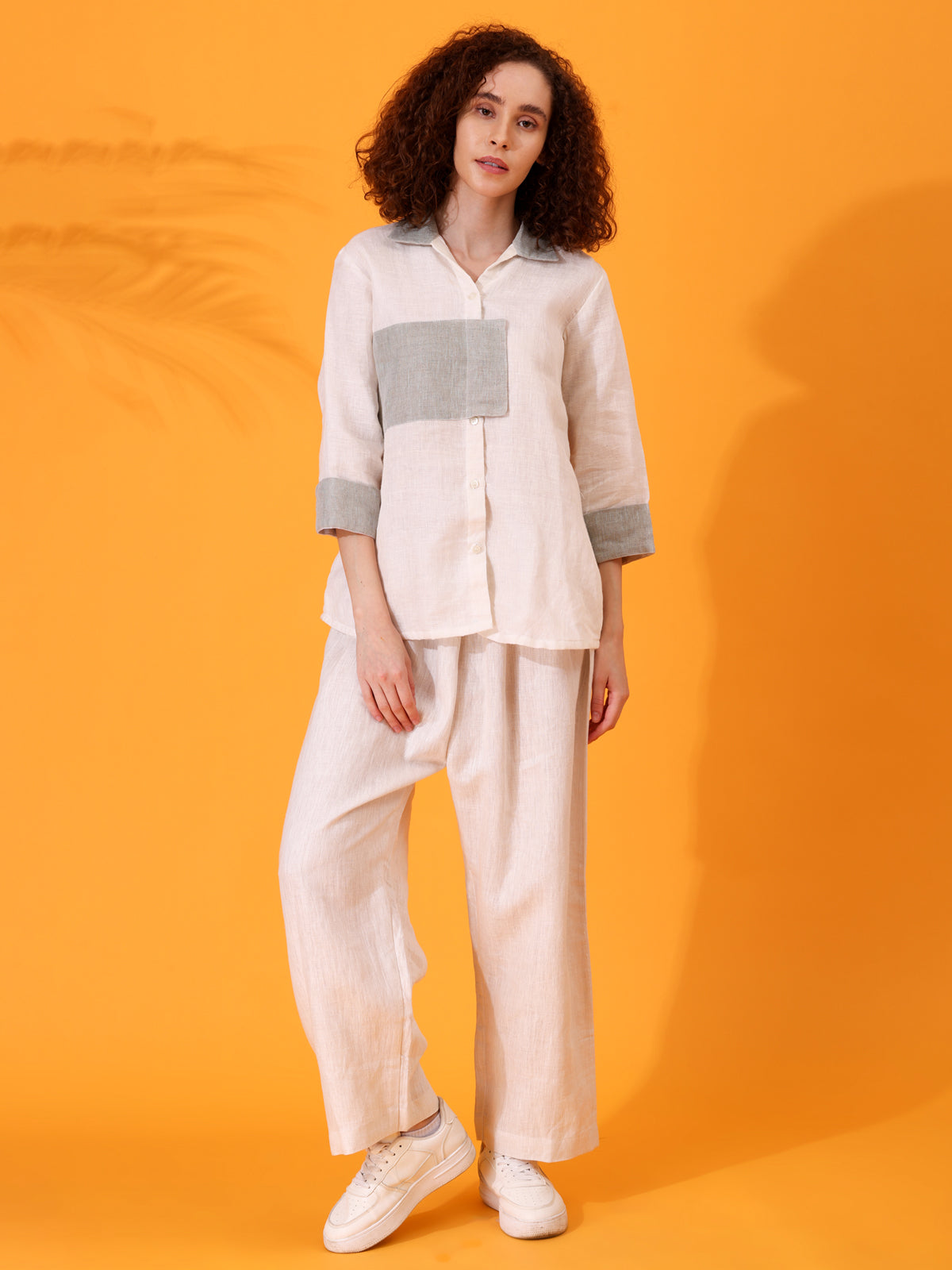 MABA Color Block Linen Shirt & Wide Pant set