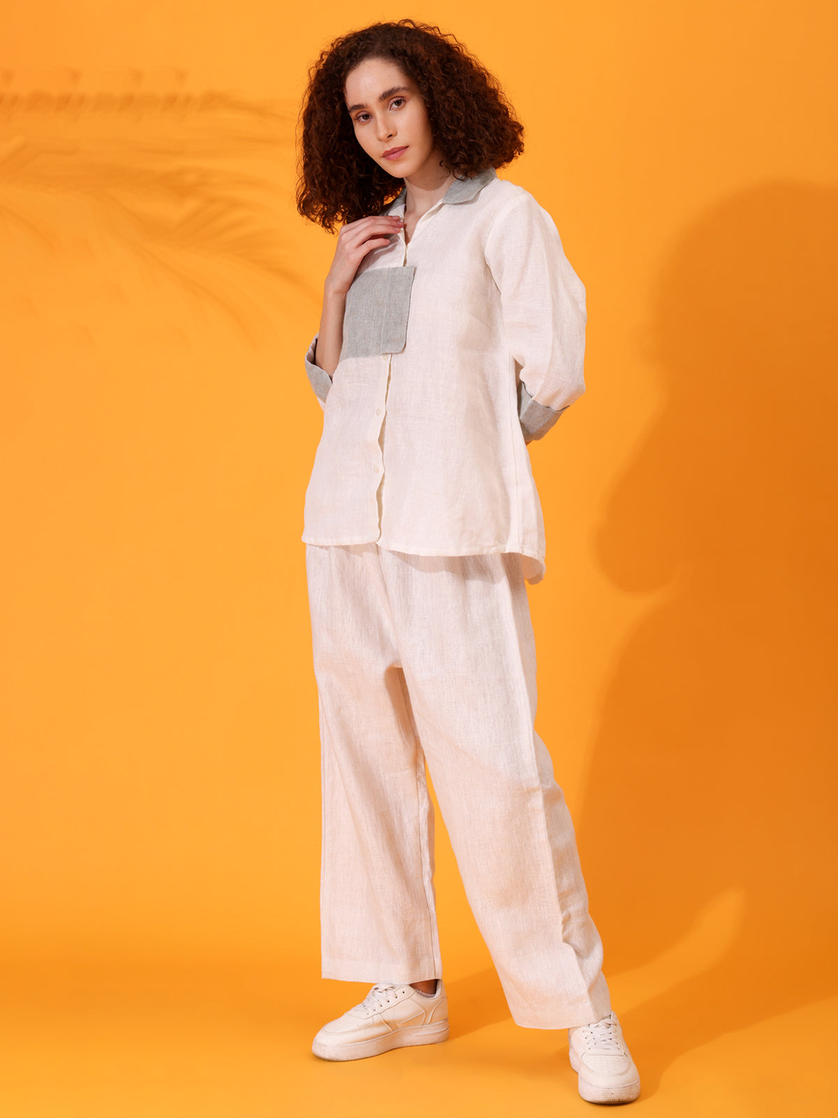 MABA Color Block Linen Shirt & Wide Pant set