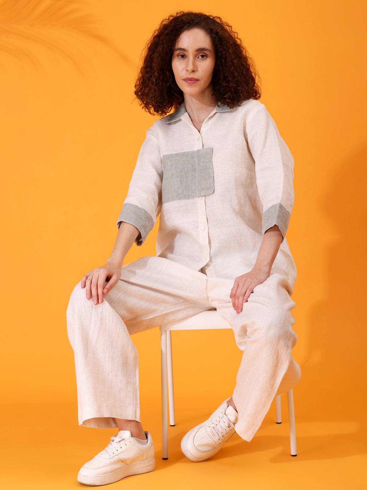 MABA Color Block Linen Shirt & Wide Pant set