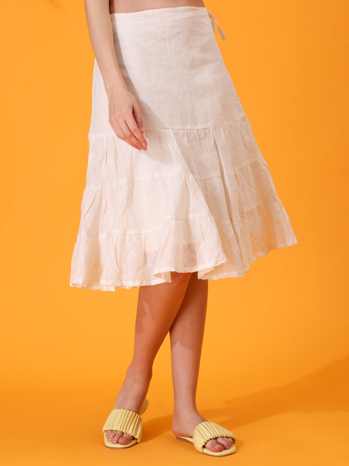 MABA layered Linen Skirt - White