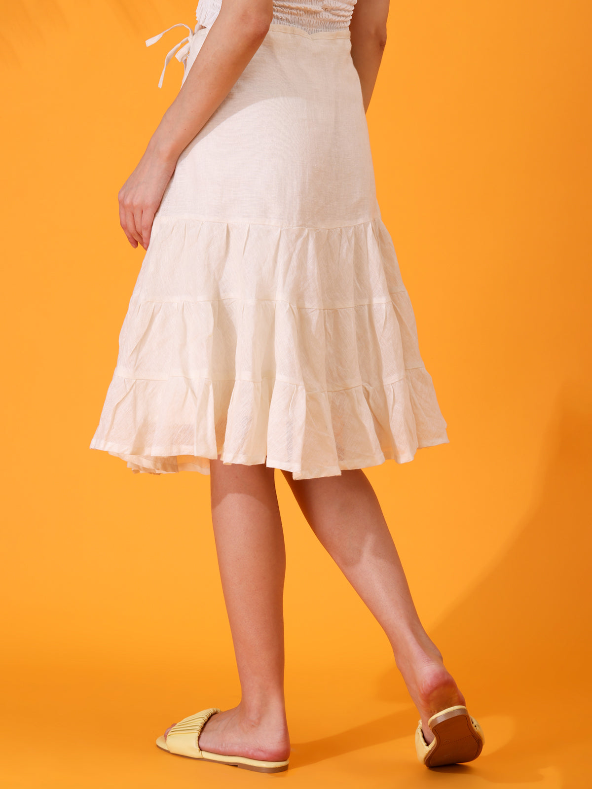 MABA layered Linen Skirt - White