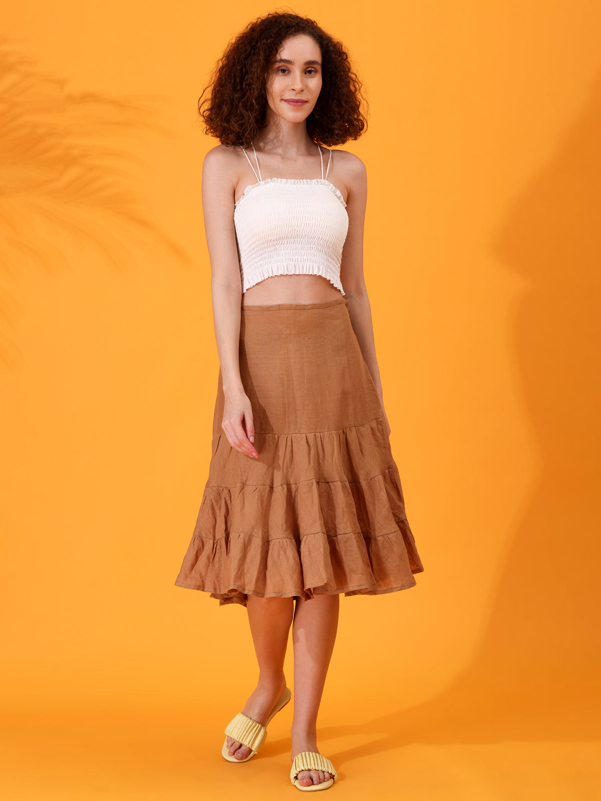 MABA layered Linen Skirt - Brown