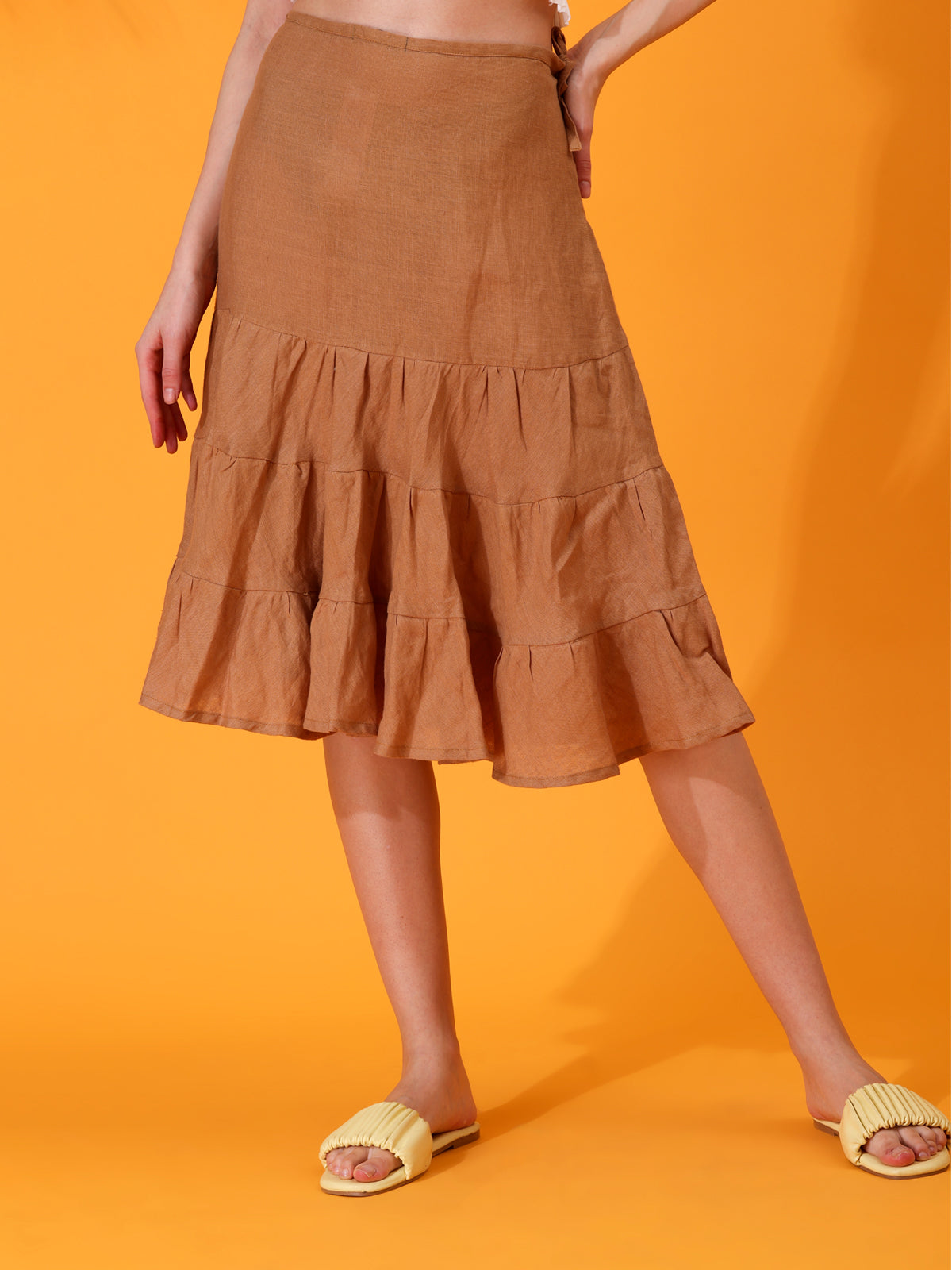 MABA layered Linen Skirt - Brown