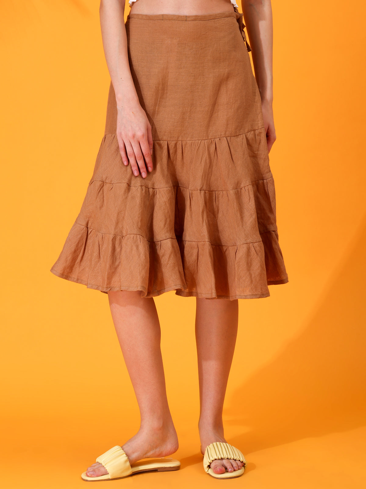 MABA layered Linen Skirt - Brown