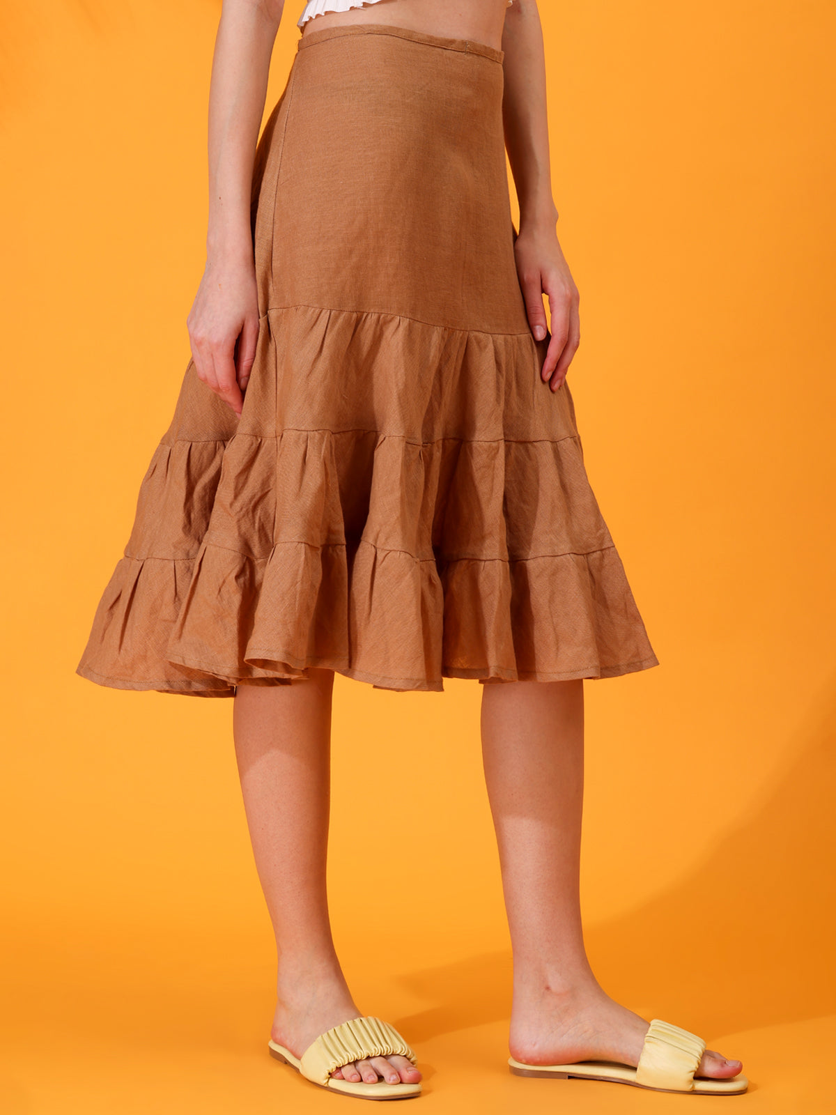 MABA layered Linen Skirt - Brown