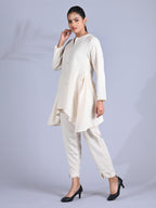 Maba Cotton Ivory Asymetrical High-low Co-ord set