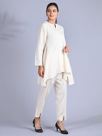 Maba Cotton Ivory Asymetrical High-low Co-ord set