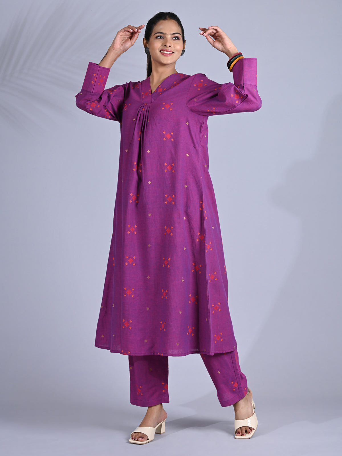 Maba Handwoven Bengal Cotton / Jamdani Purple Co-ord Set