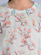 Maba Pure linen Floral print Mint Green Co-ord Set