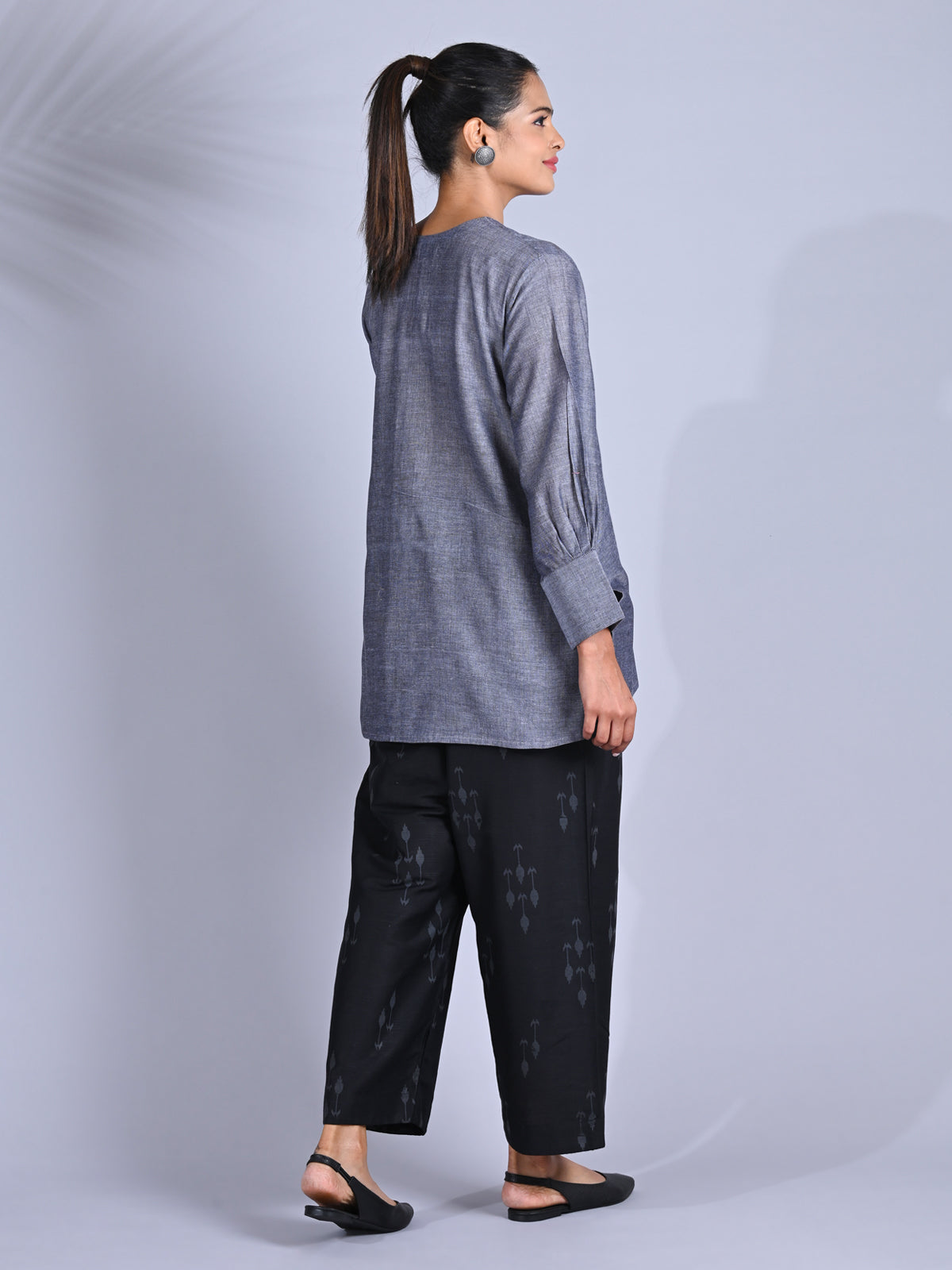 Maba Cotton x Silk V-Neck Powerlook Grey and black Co-ord Set