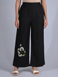Maba Hand Embroidered Linen Black Trousers