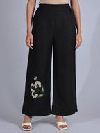 Maba Hand Embroidered Linen Black Trousers