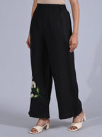 Maba Hand Embroidered Linen Black Trousers