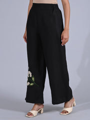 Maba Hand Embroidered Linen Black Trousers