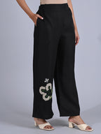 Maba Hand Embroidered Linen Black Trousers