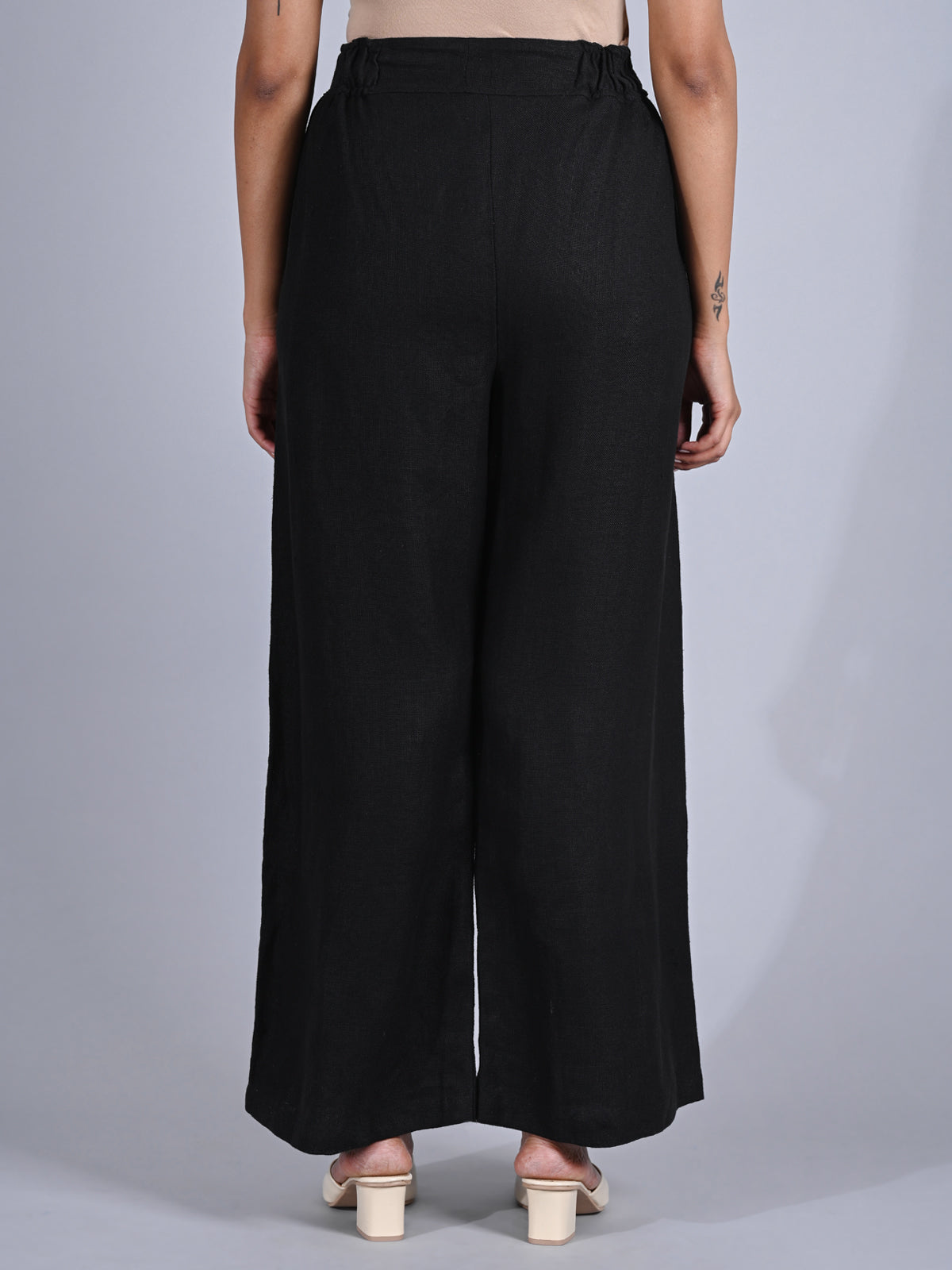 Maba Hand Embroidered Linen Black Trousers