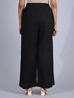 Maba Hand Embroidered Linen Black Trousers