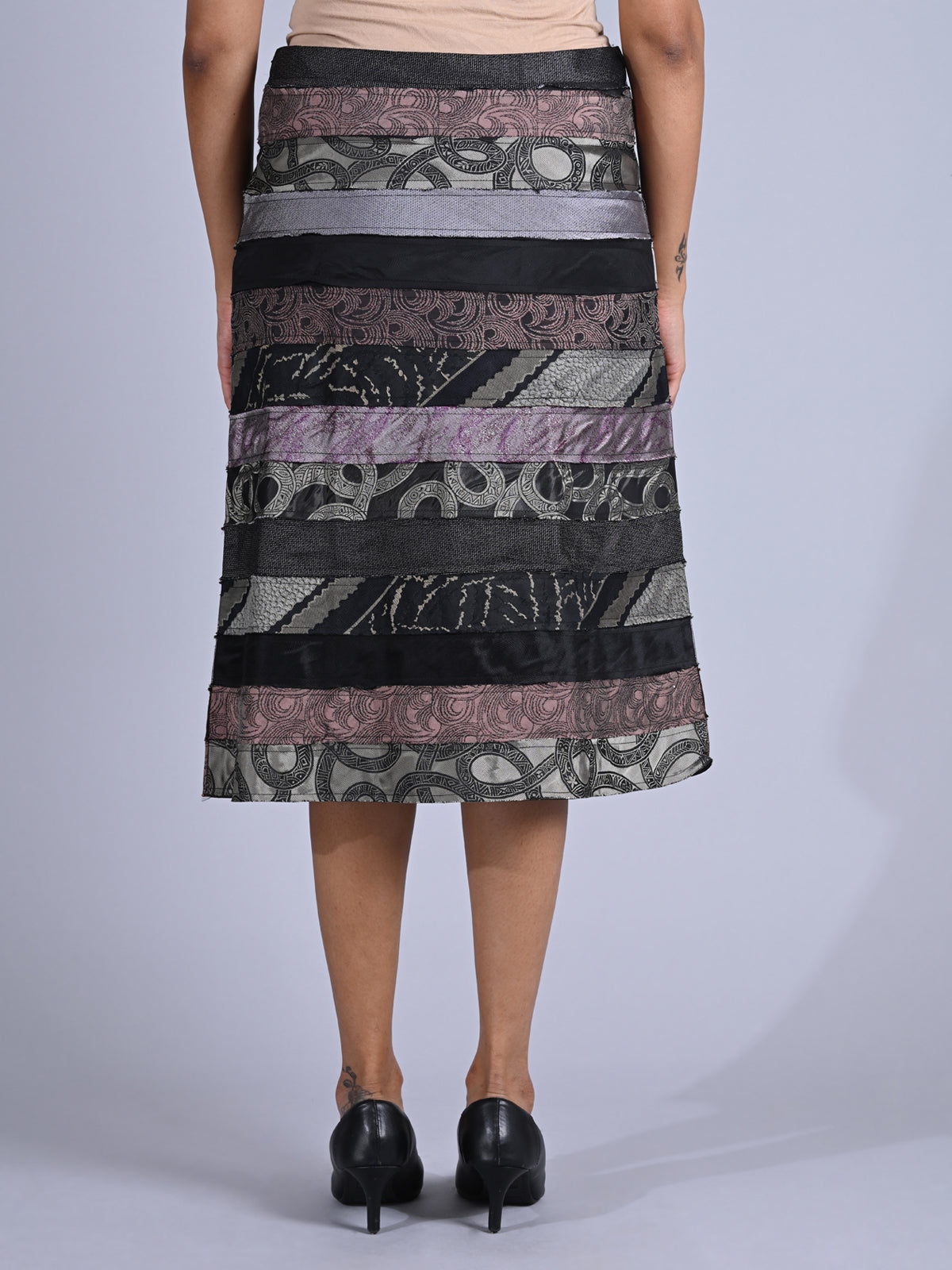 Maba Silk Jacquard upcycled A line Skirt - Grey