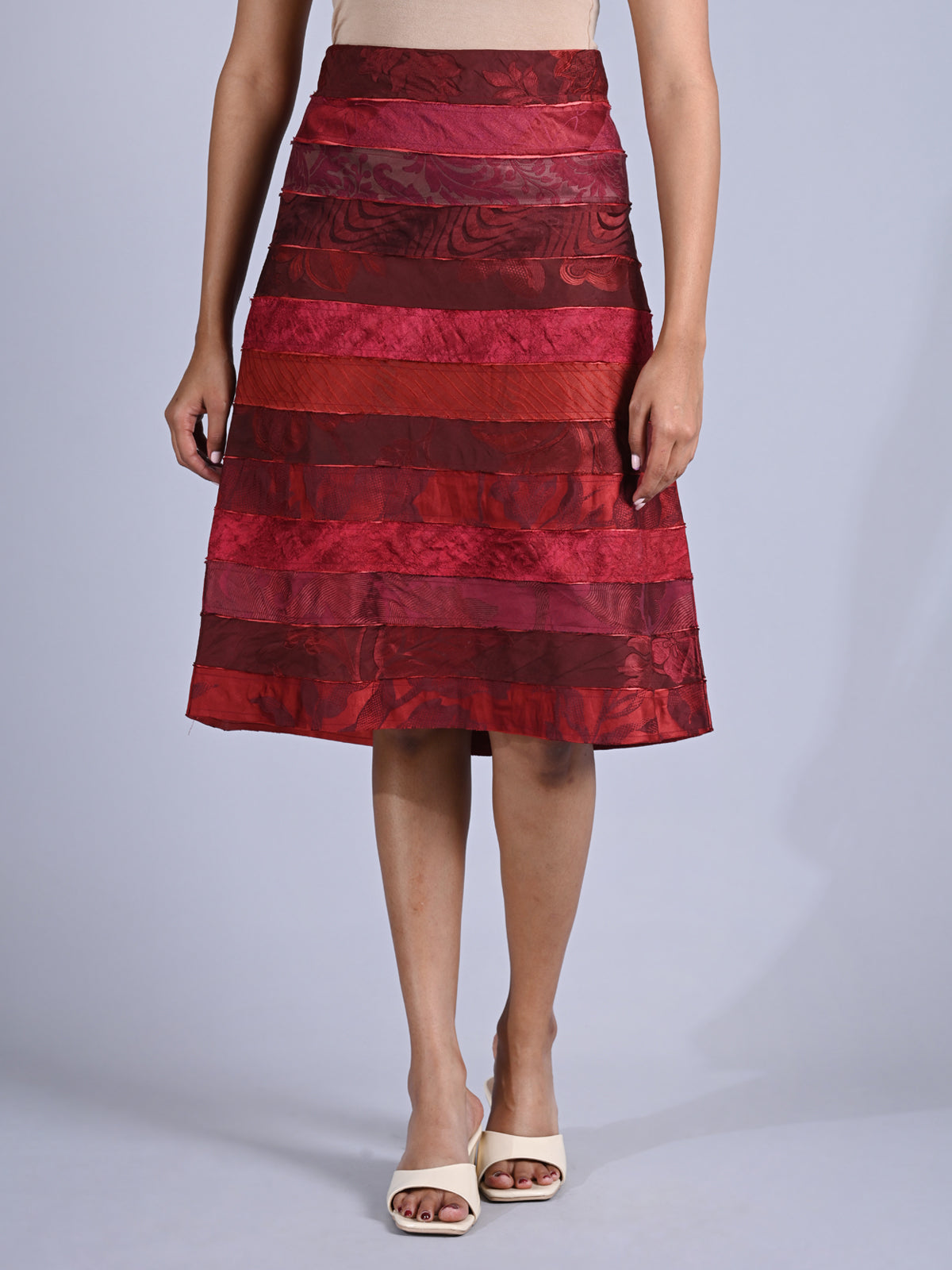 Maba Silk Jacquard upcycled A line Skirt - Red