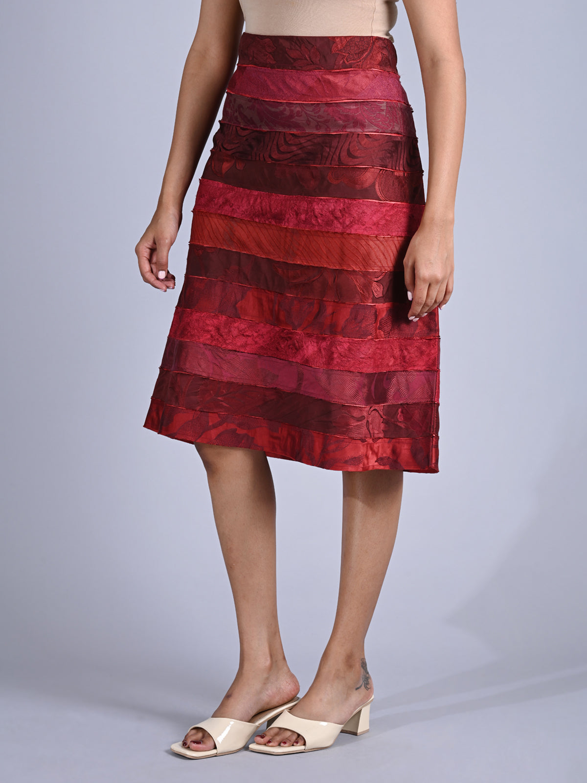 Maba Silk Jacquard upcycled A line Skirt - Red