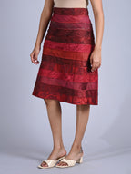 Maba Silk Jacquard upcycled A line Skirt - Red