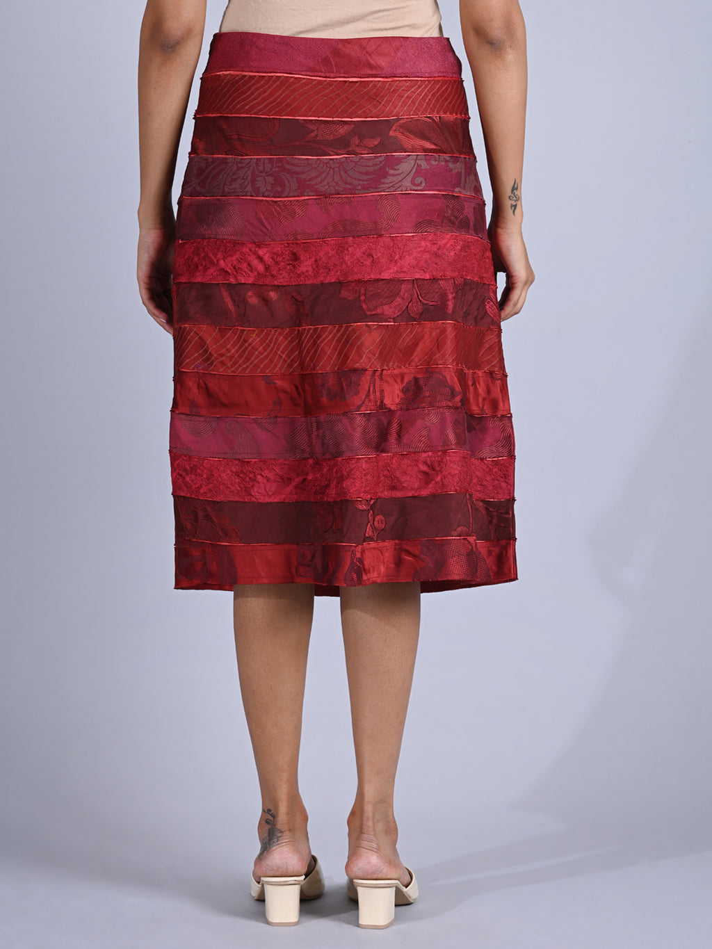 Maba Silk Jacquard upcycled A line Skirt - Red