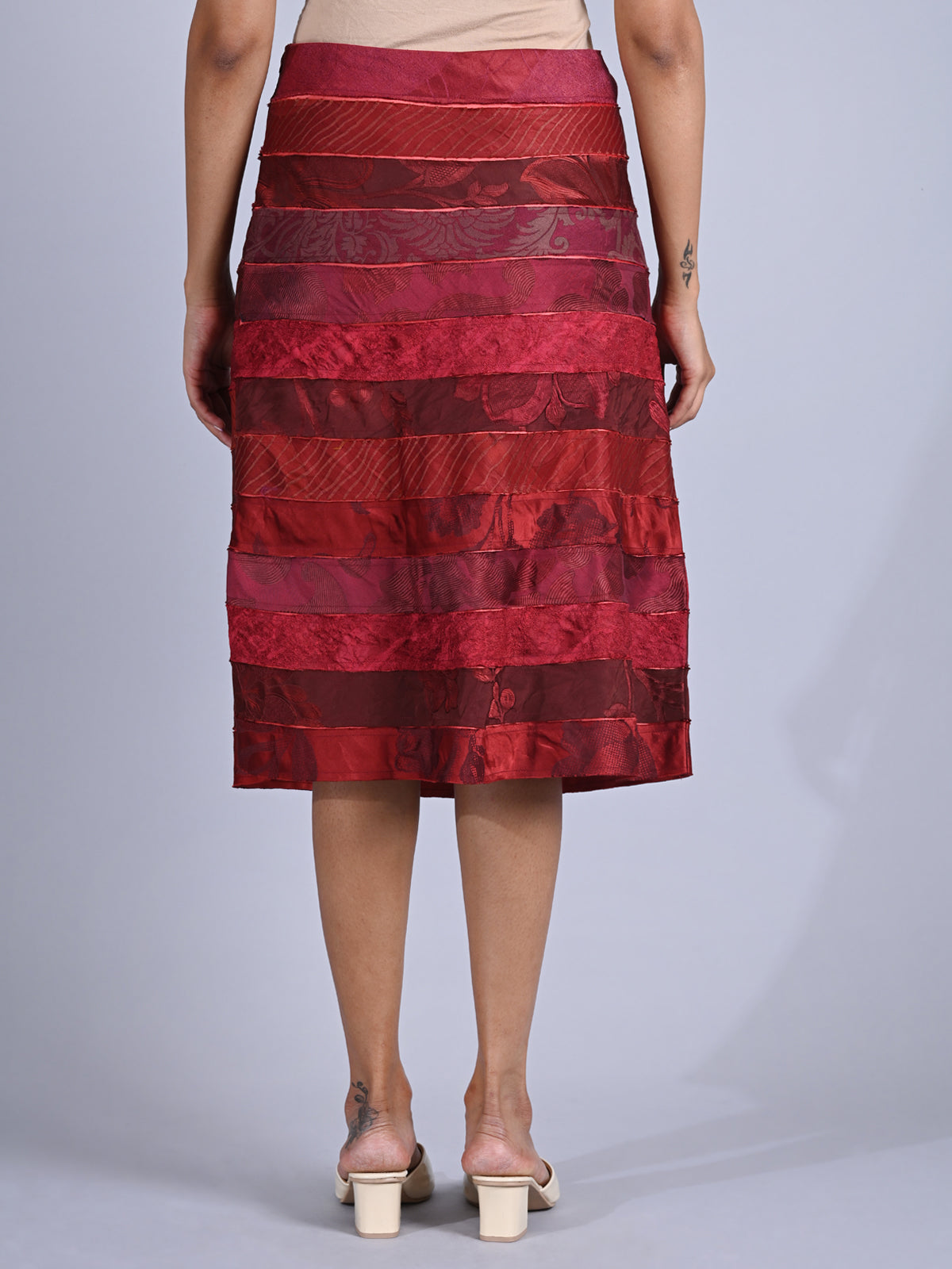 Maba Silk Jacquard upcycled A line Skirt - Red
