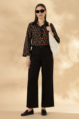 Black Ikkat Cotton Polo with bell sleeves